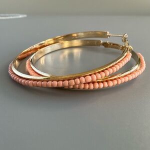 Pink Beaded Gold Hoops